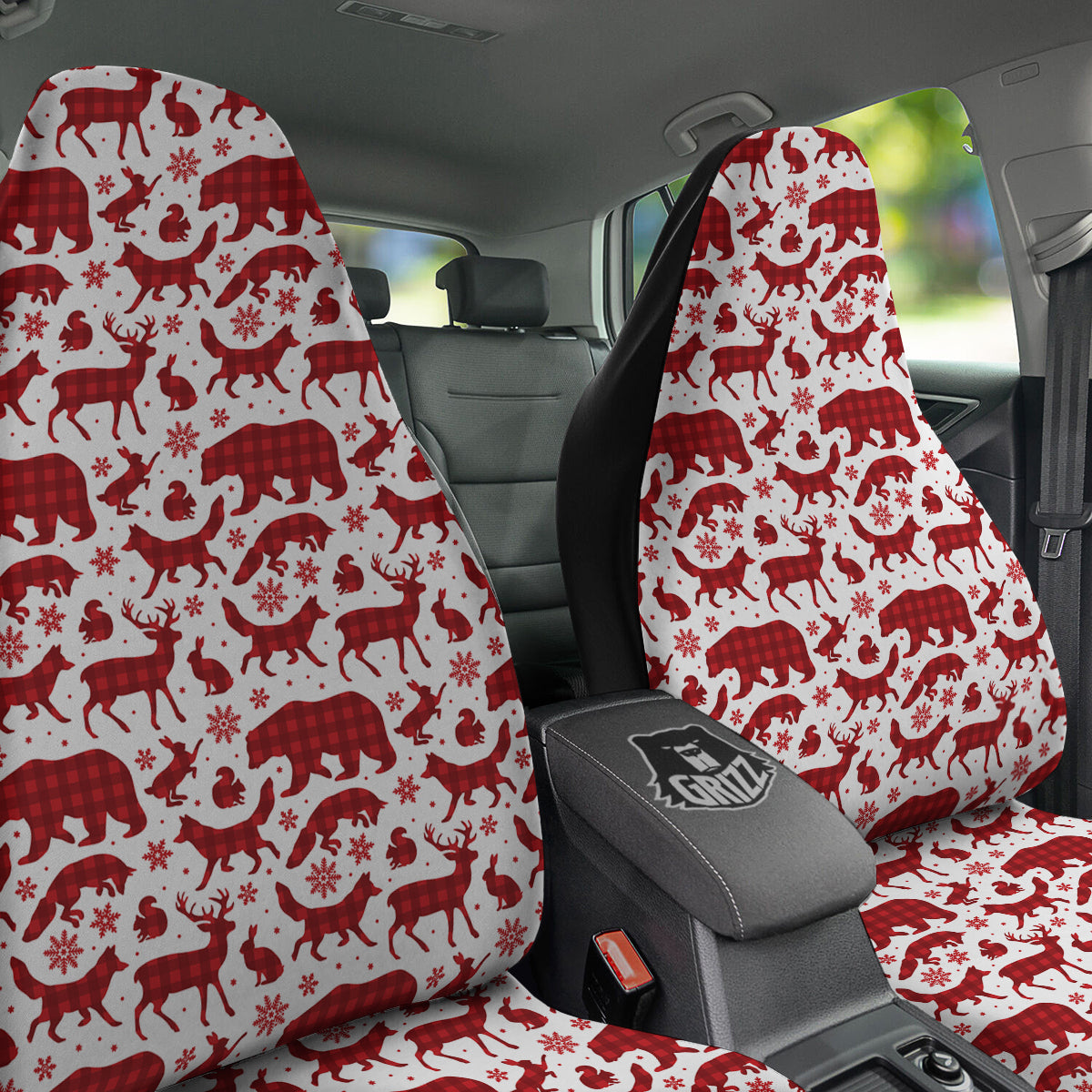 Buffalo Plaid Winter Forest Animal Print Pattern Car Seat Covers-grizzshop