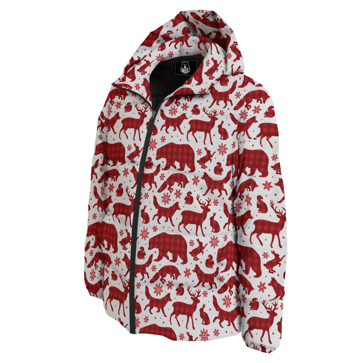 Buffalo Plaid Winter Forest Animal Print Pattern Down Jacket-grizzshop