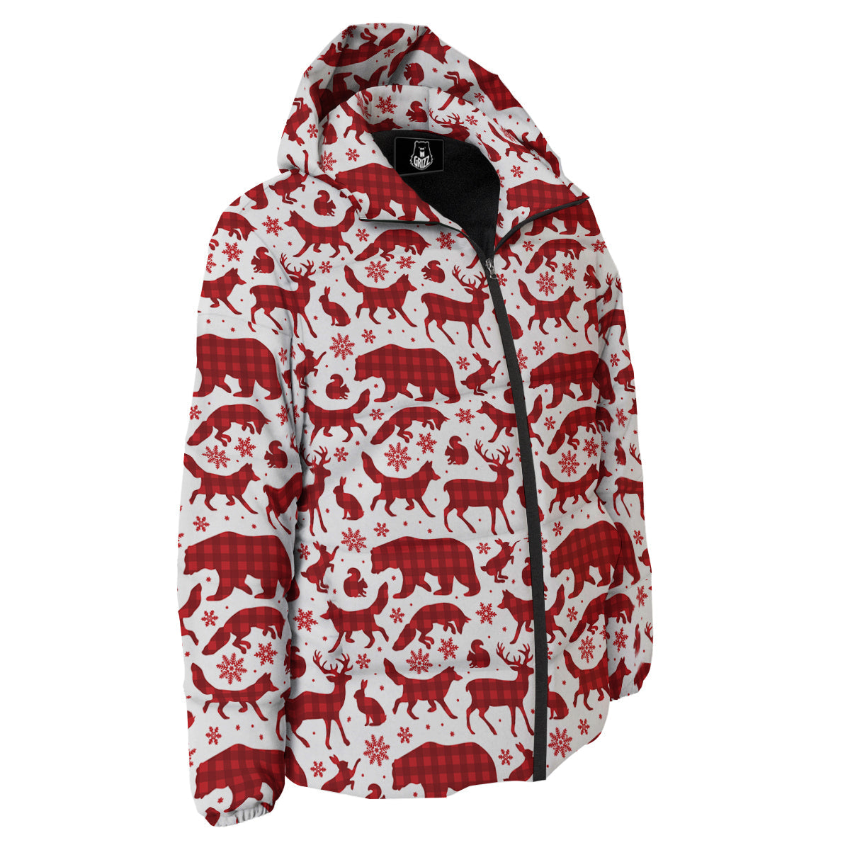 Buffalo Plaid Winter Forest Animal Print Pattern Down Jacket-grizzshop