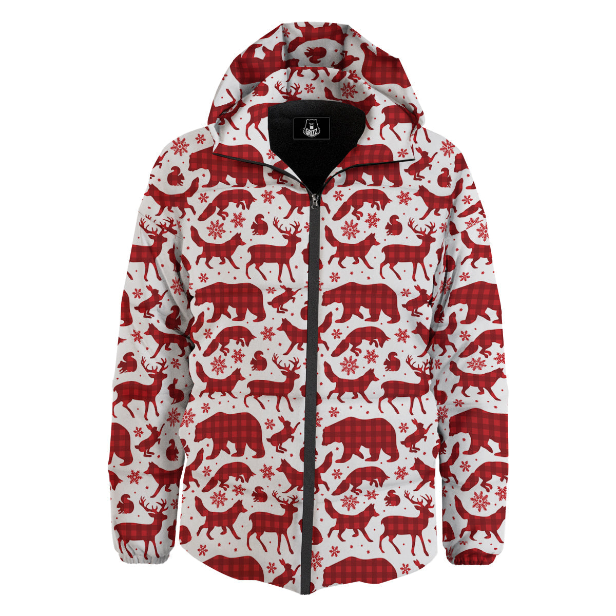 Buffalo Plaid Winter Forest Animal Print Pattern Down Jacket-grizzshop