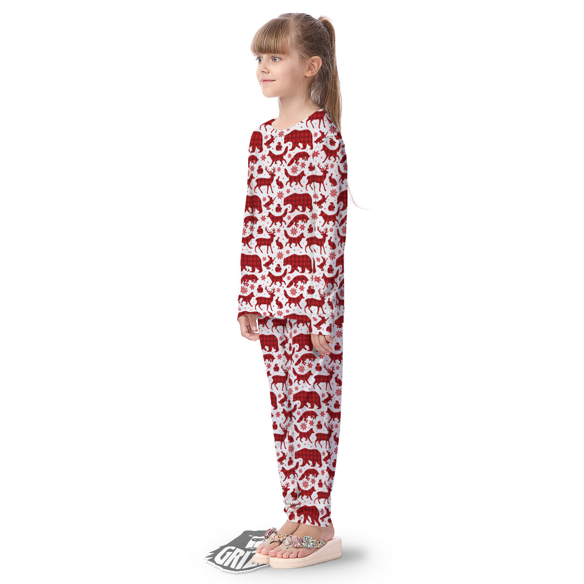 Buffalo Plaid Winter Forest Animal Print Pattern Kid's Pajamas-grizzshop