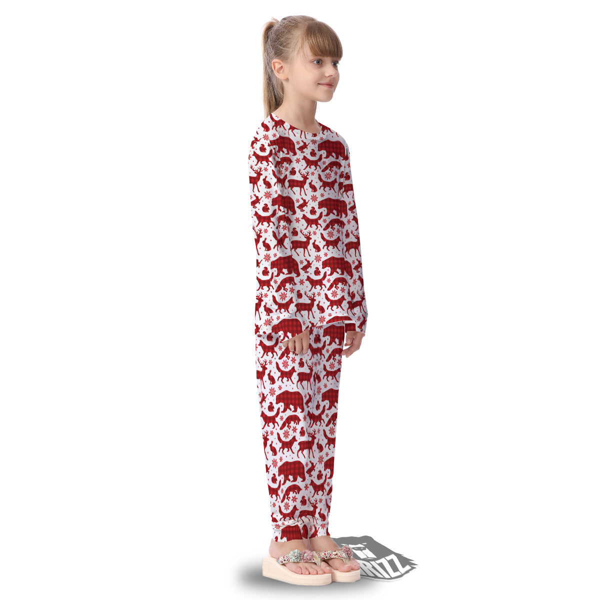 Buffalo Plaid Winter Forest Animal Print Pattern Kid's Pajamas-grizzshop
