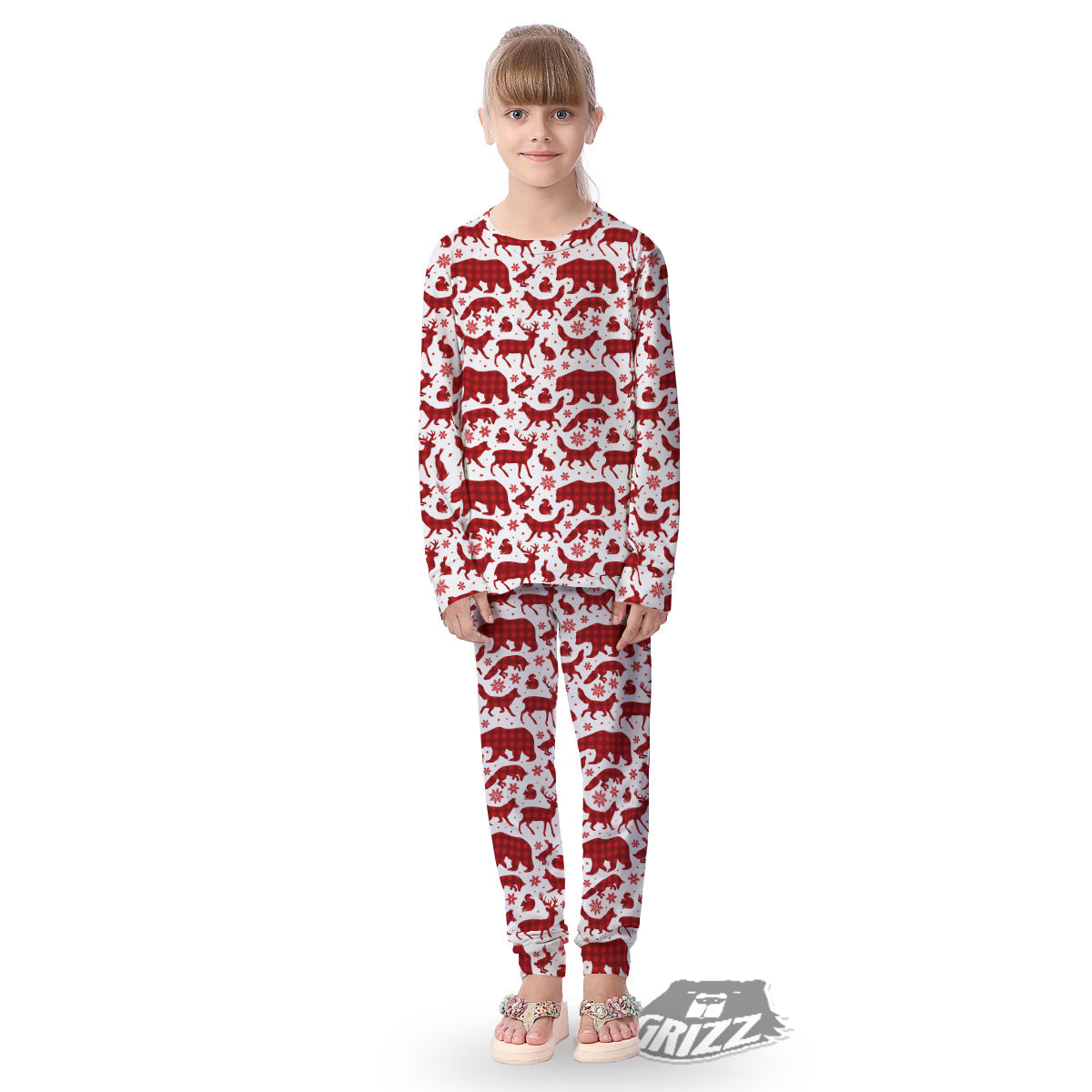 Buffalo Plaid Winter Forest Animal Print Pattern Kid's Pajamas-grizzshop