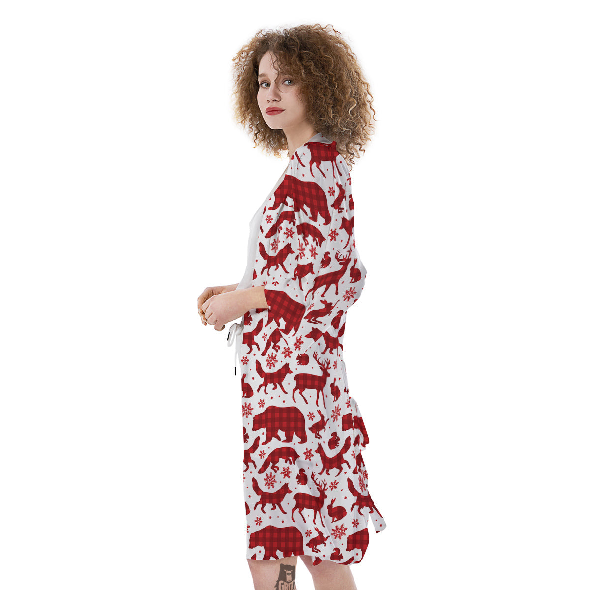 Buffalo Plaid Winter Forest Animal Print Pattern Kimono-grizzshop