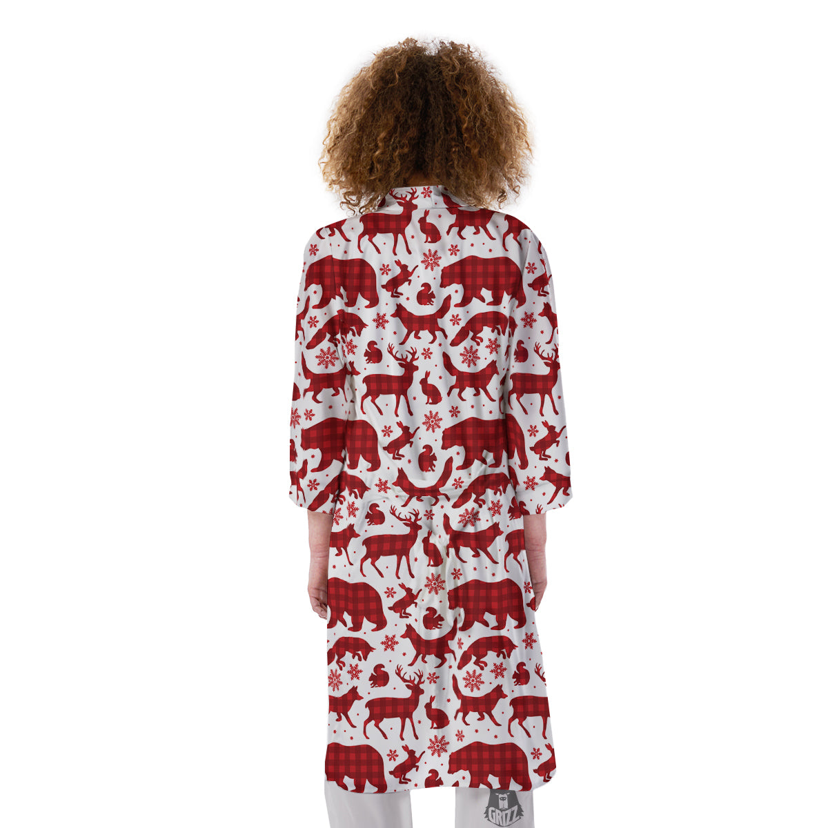 Buffalo Plaid Winter Forest Animal Print Pattern Kimono-grizzshop