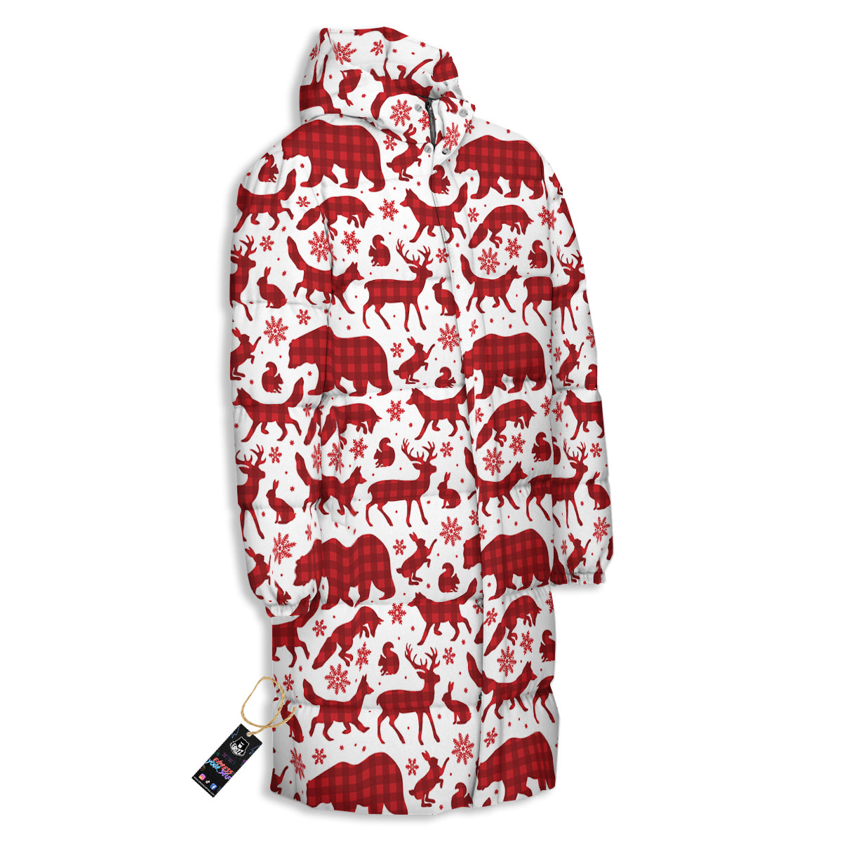 Buffalo Plaid Winter Forest Animal Print Pattern Long Down Jacket-grizzshop