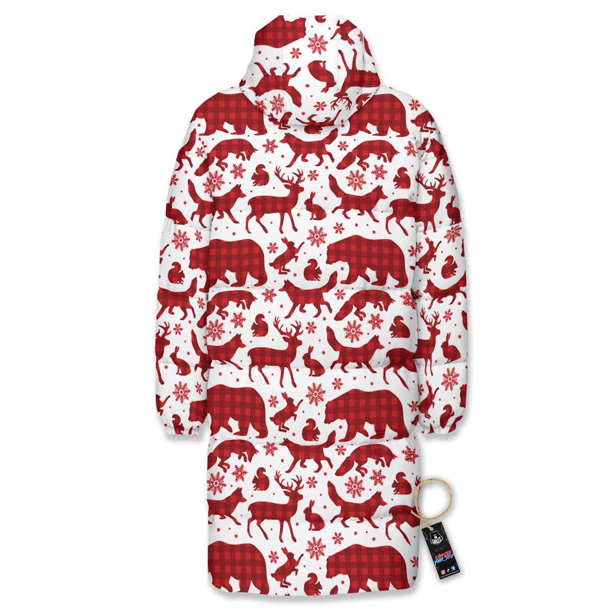Buffalo Plaid Winter Forest Animal Print Pattern Long Down Jacket-grizzshop