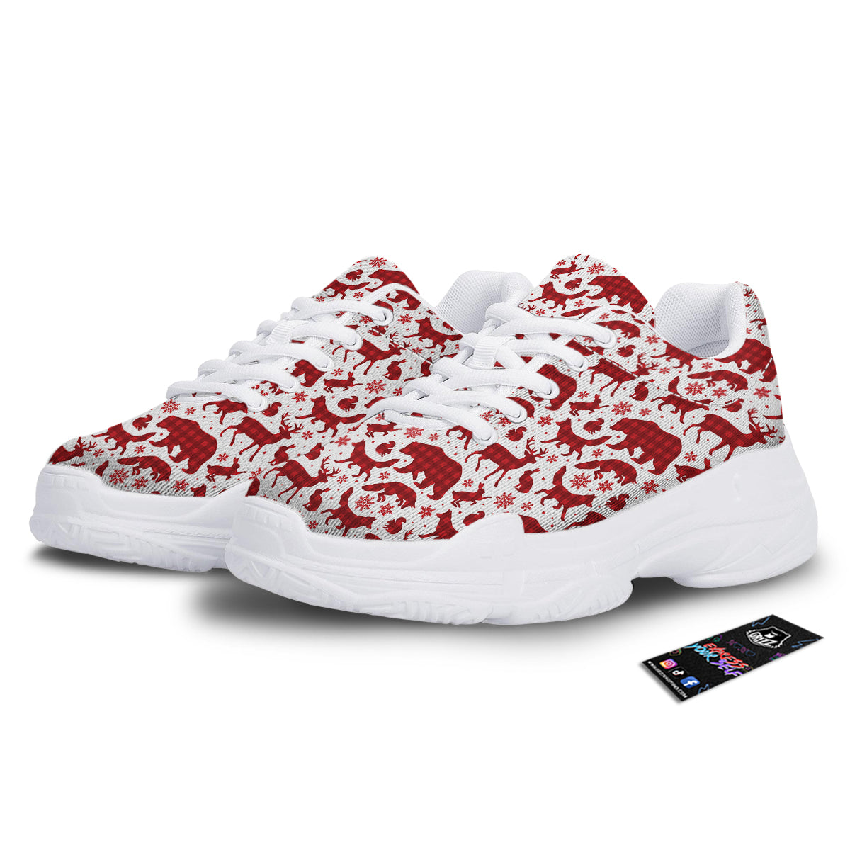 Buffalo Plaid Winter Forest Animal Print Pattern White Chunky Shoes-grizzshop