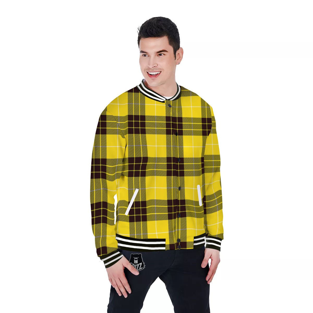 Buffalo Plaid Yellow Print Pattern Baseball Jacket-grizzshop