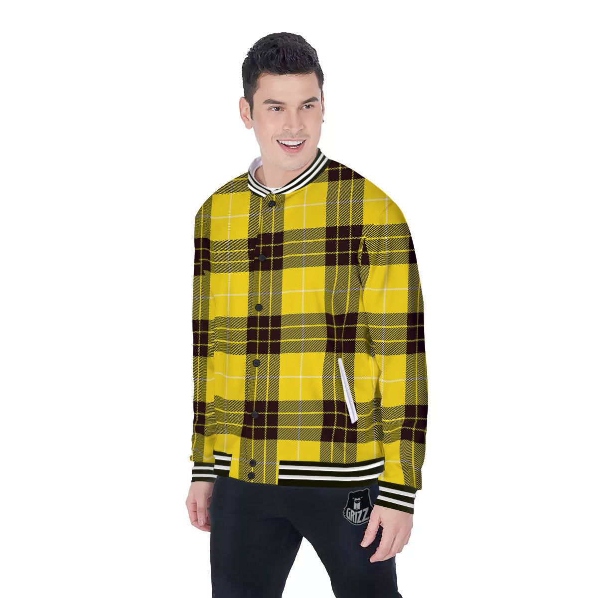 Buffalo Plaid Yellow Print Pattern Baseball Jacket-grizzshop