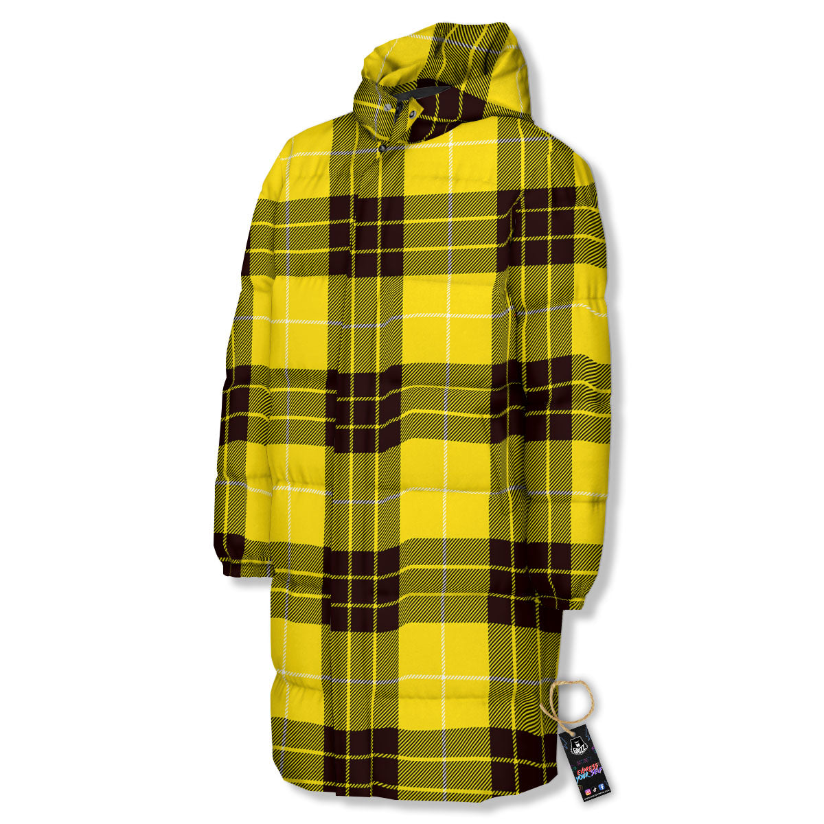 Buffalo Plaid Yellow Print Pattern Long Down Jacket-grizzshop
