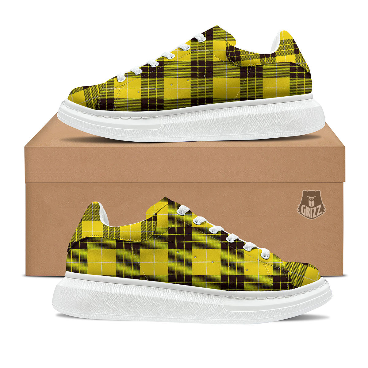 Buffalo Plaid Yellow Print Pattern Platform Shoes-grizzshop