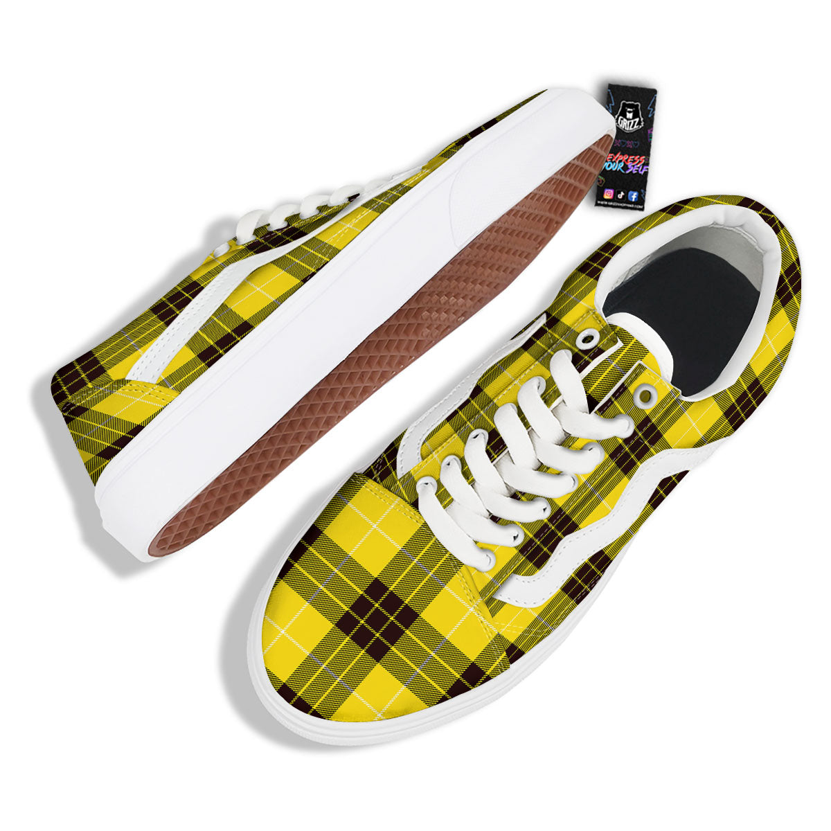 Buffalo Plaid Yellow Print Pattern Skate Shoes-grizzshop