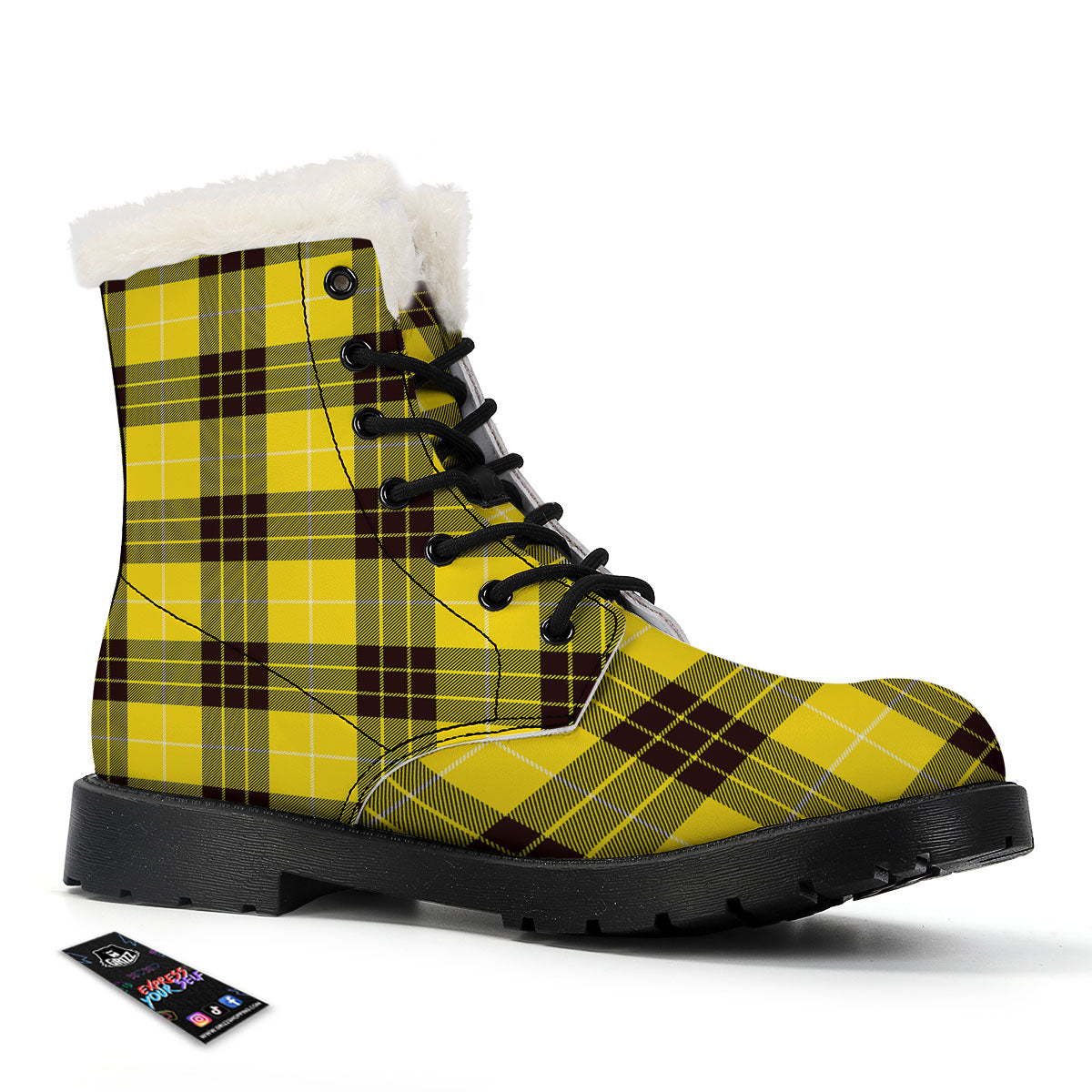 Buffalo Plaid Yellow Print Pattern Winter Boots-grizzshop