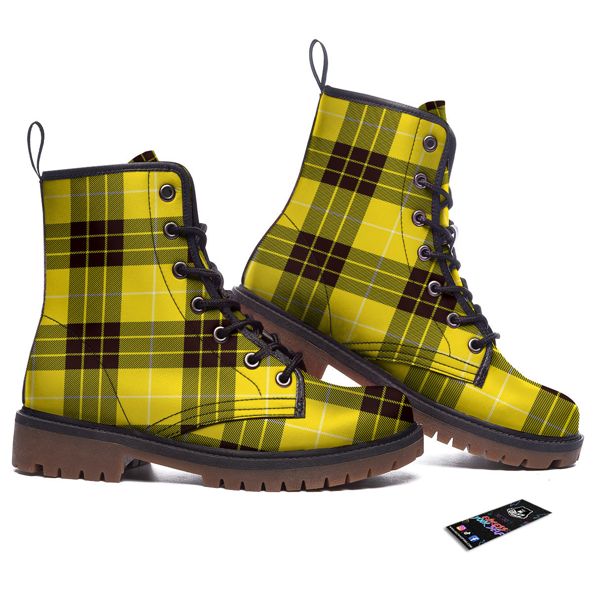 Buffalo Plaid Yellow Print Pattern Work Boots-grizzshop
