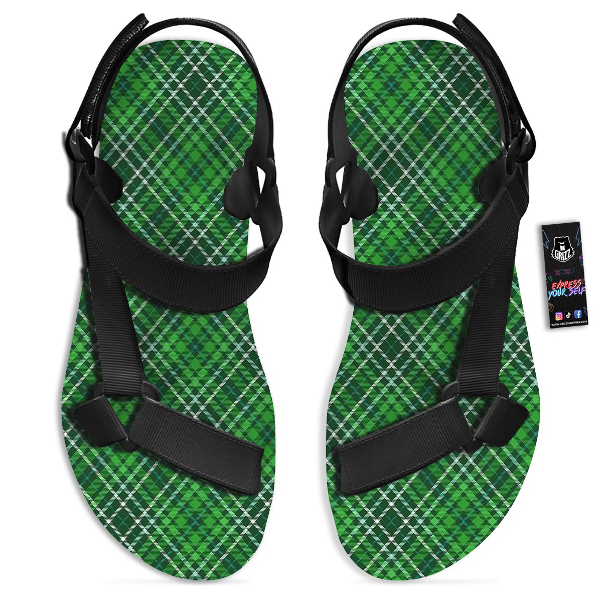 Buffalo St. Patrick's Day Print Pattern Black Open Toe Sandals-grizzshop