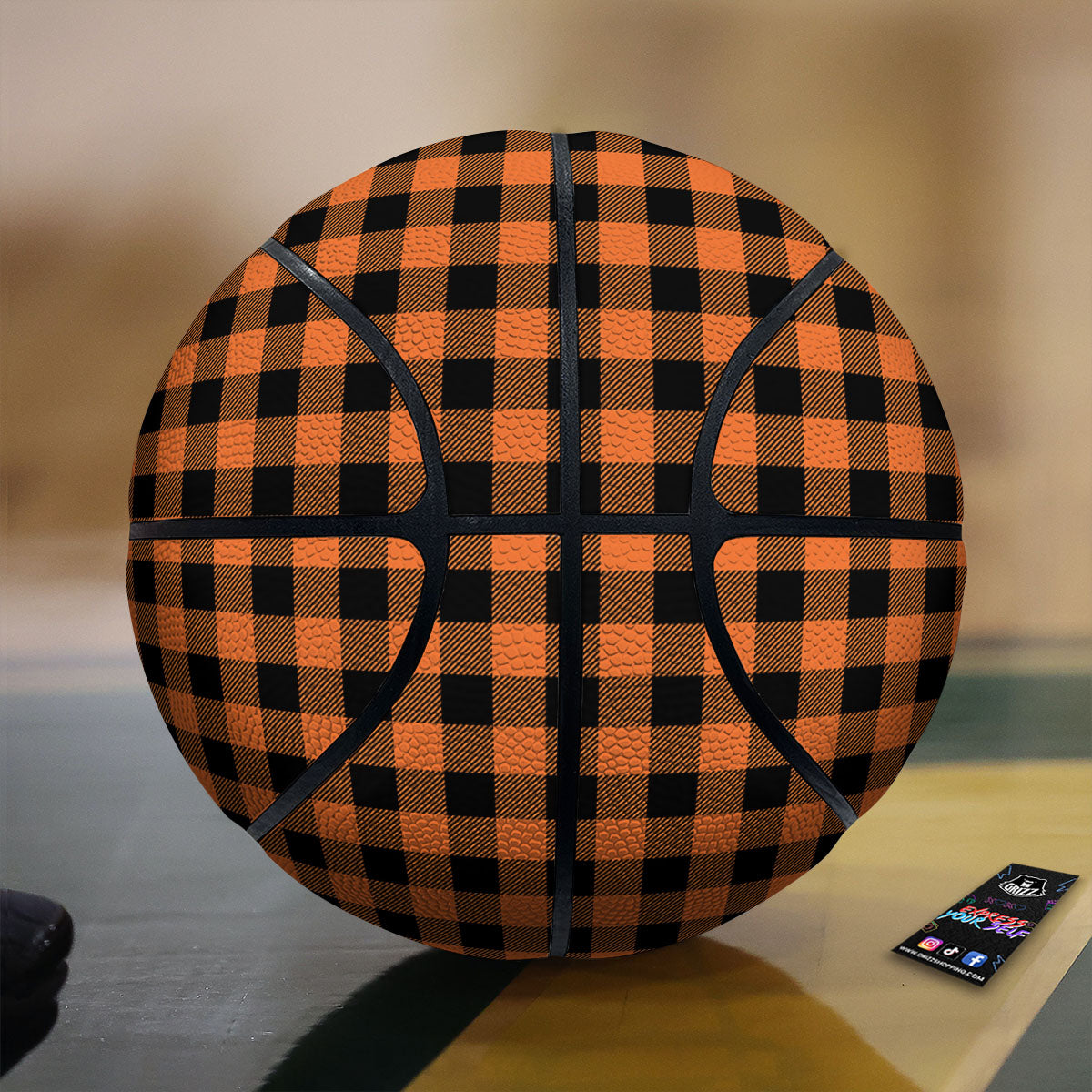 Buffalo Check Black And Orange Print Pattern Basketball
