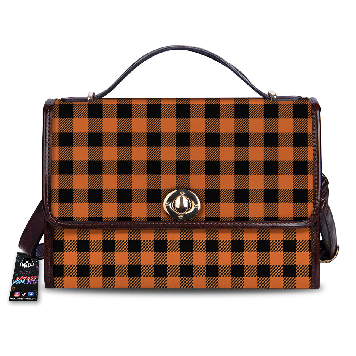 Buffalo Check Black And Orange Print Pattern Women's Satchel Bag