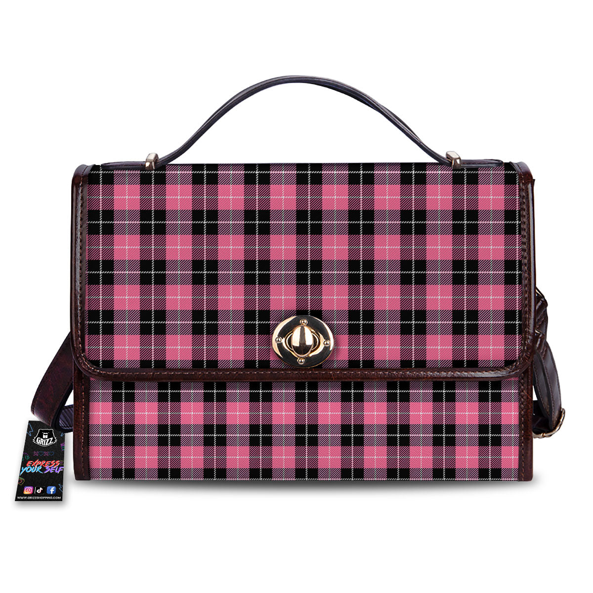 Buffalo Check Black And Pink Print Women's Satchel Bag