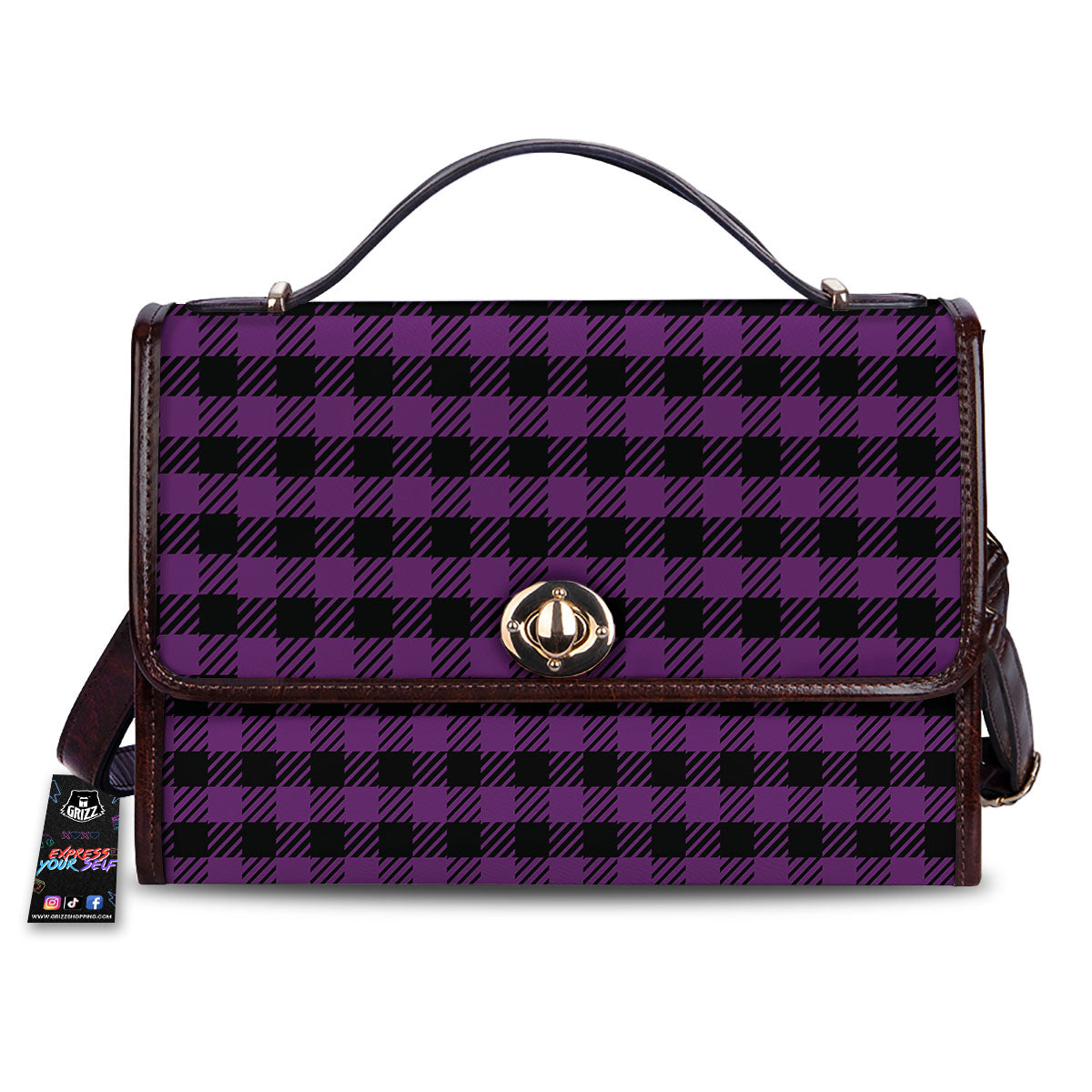 Buffalo Check Black And Purple Print Women's Satchel Bag