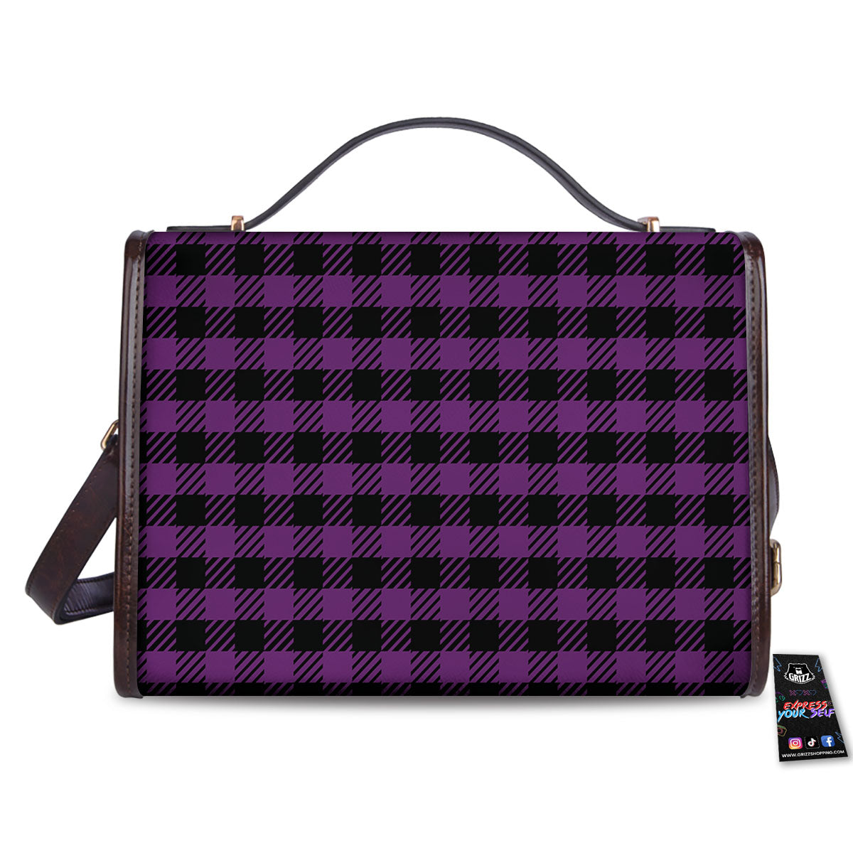 Buffalo Check Black And Purple Print Women's Satchel Bag