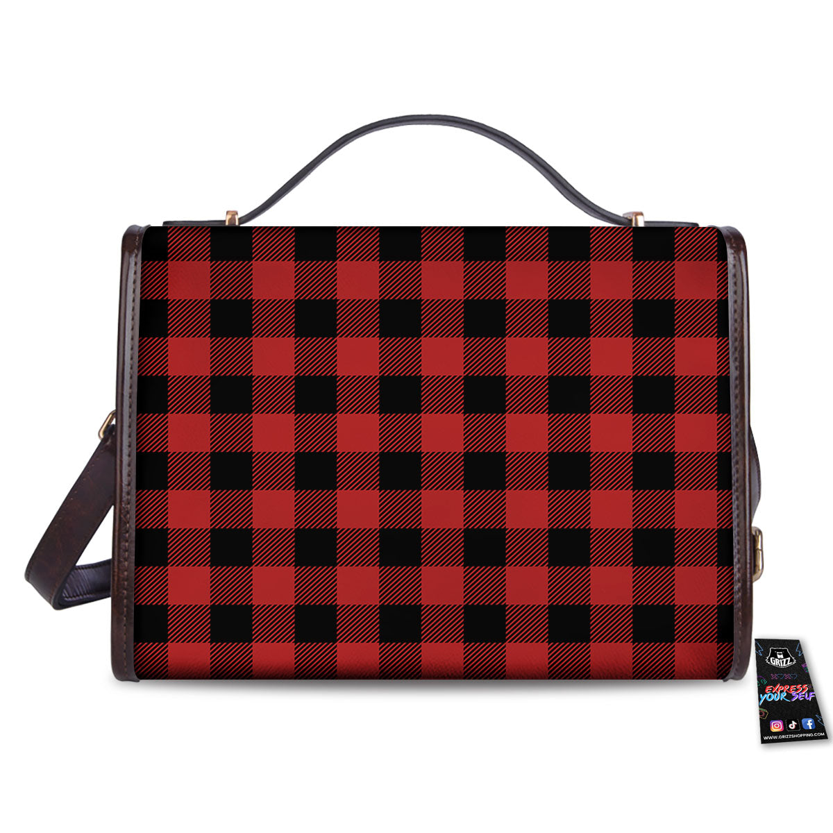 Buffalo Check Black And Red Print Women's Satchel Bag
