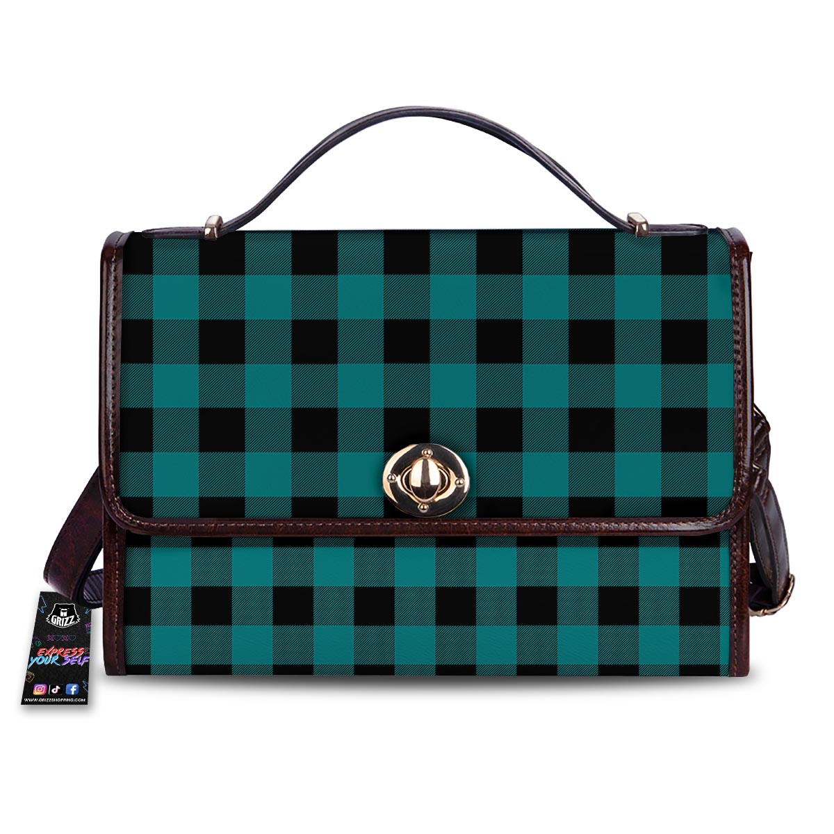 Buffalo Check Black And Teal Print Pattern Women's Satchel Bag