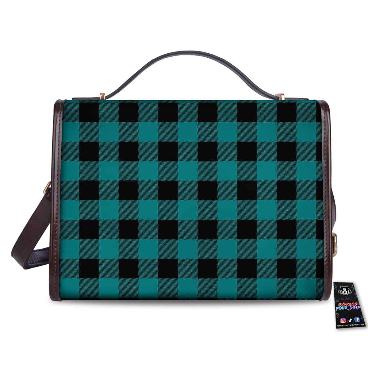 Buffalo Check Black And Teal Print Pattern Women's Satchel Bag