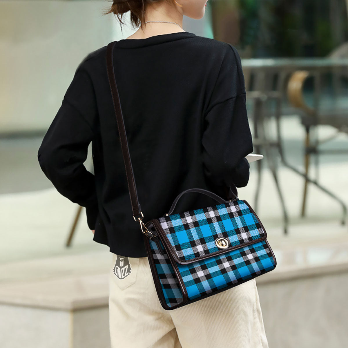 Buffalo Check Black And Turquoise Print Pattern Women's Satchel Bag
