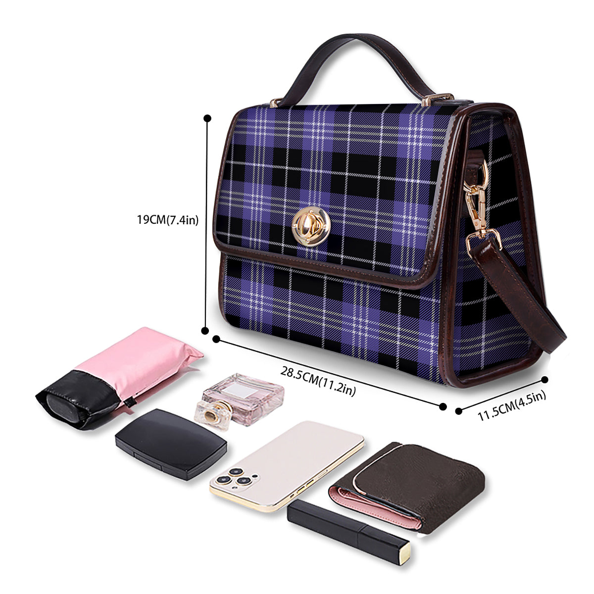 Buffalo Check Black And Violet Print Pattern Women's Satchel Bag