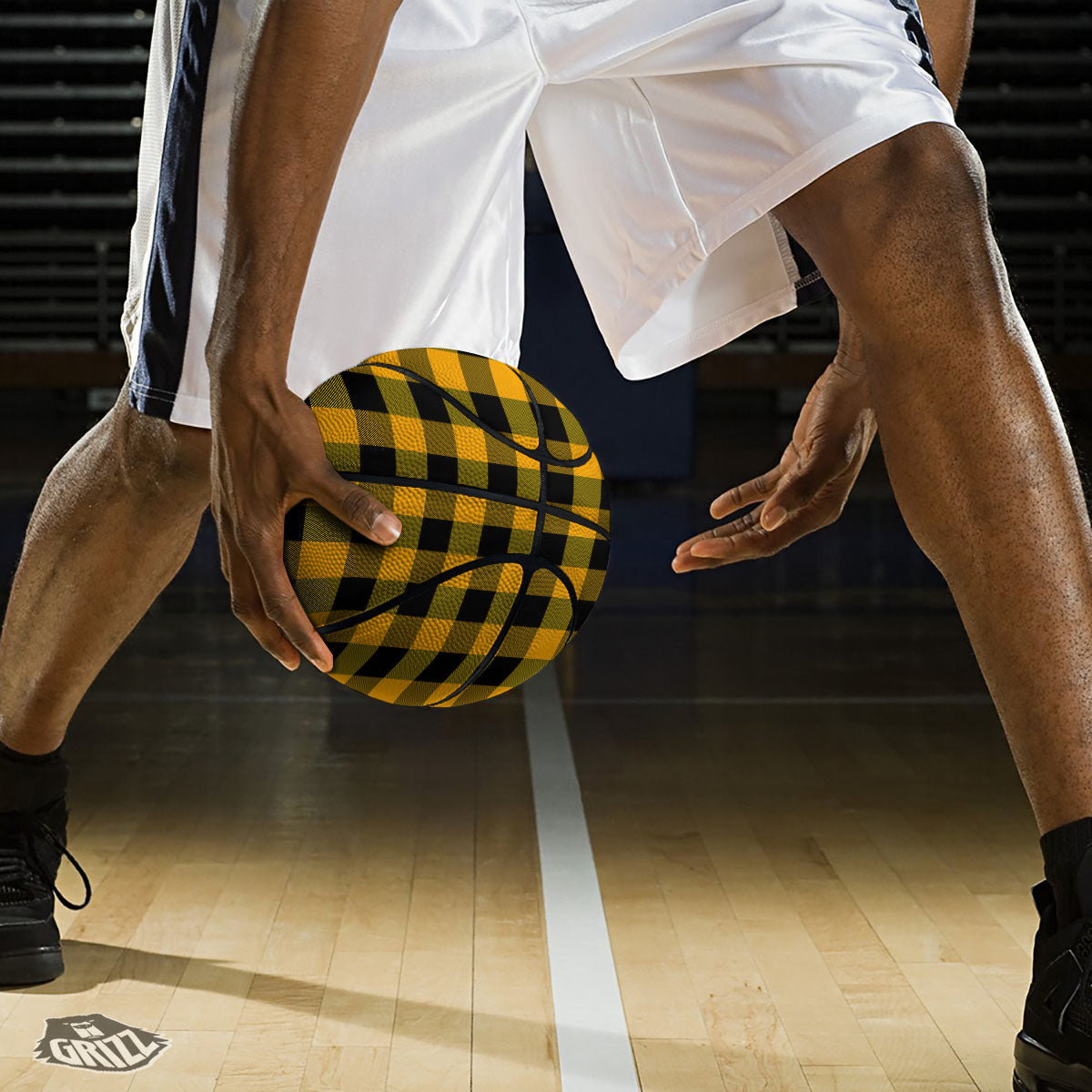 Bone And Orange Paw Print Pattern Basketball