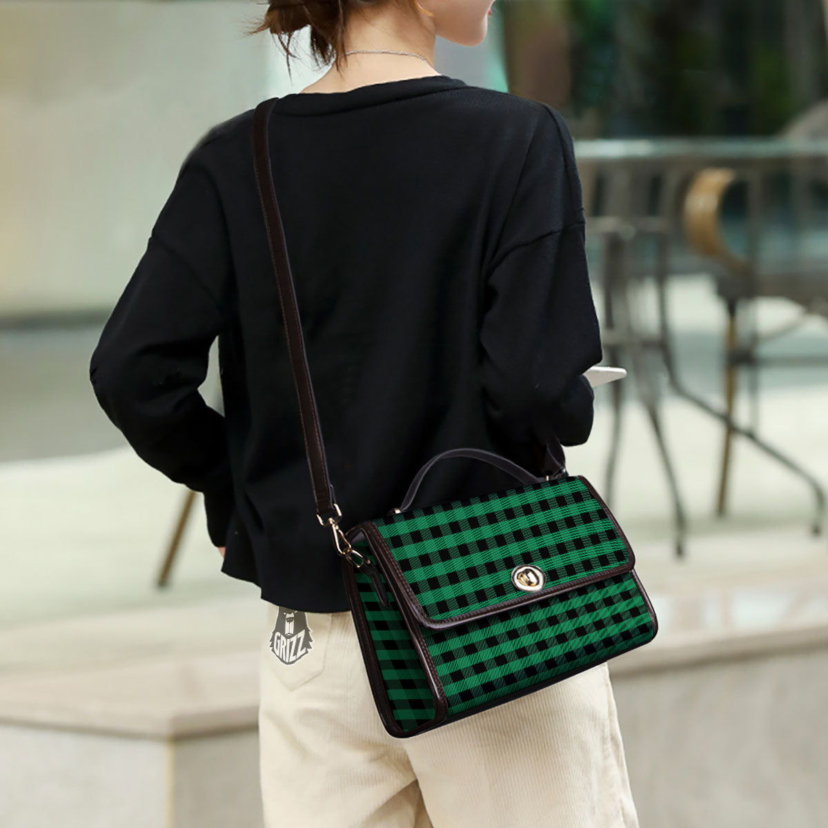 Buffalo Check Green Print Pattern Women's Satchel Bag