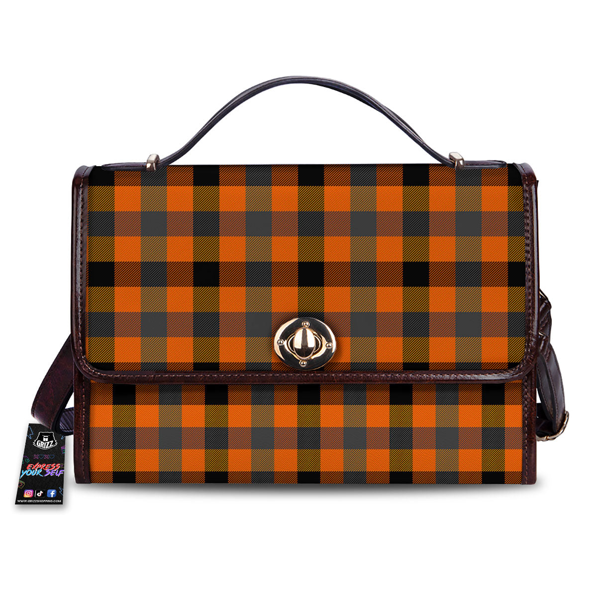 Buffalo Check Halloween Orange Print Women's Satchel Bag