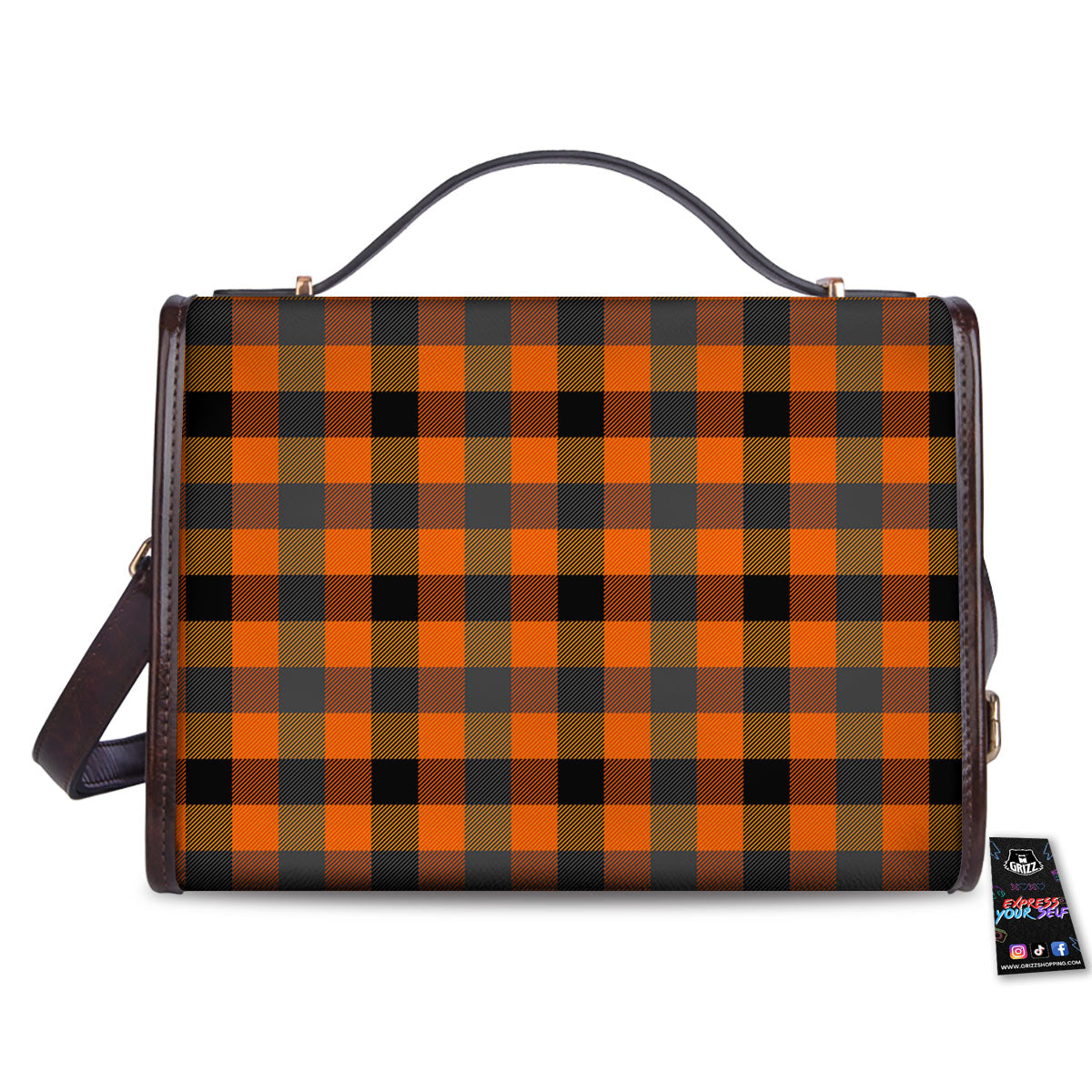 Buffalo Check Halloween Orange Print Women's Satchel Bag