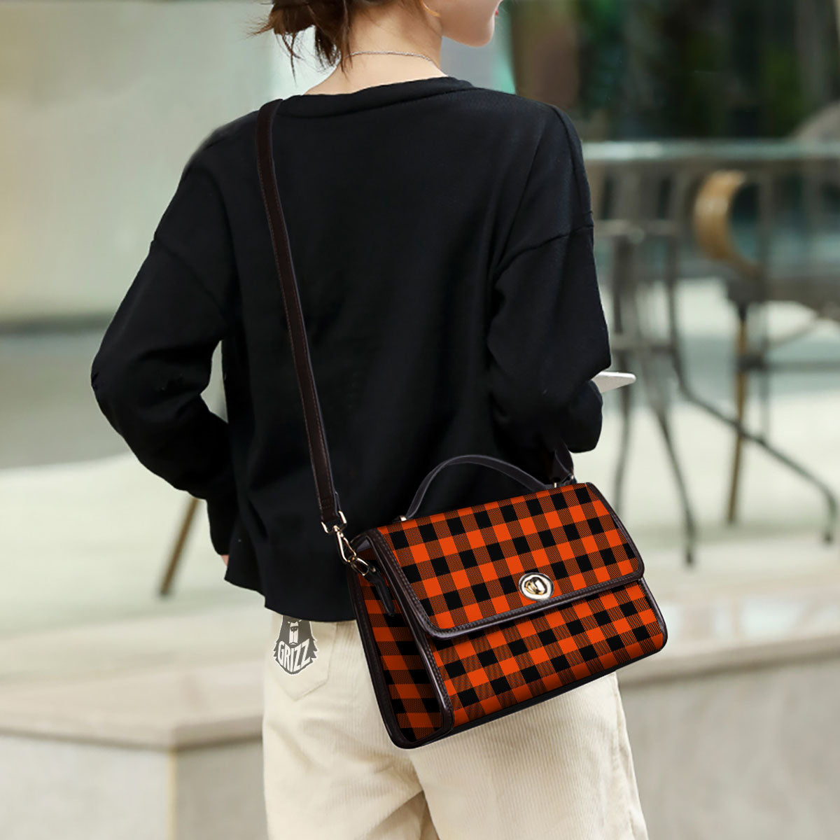 Buffalo Check Lava Orange Print Pattern Women's Satchel Bag