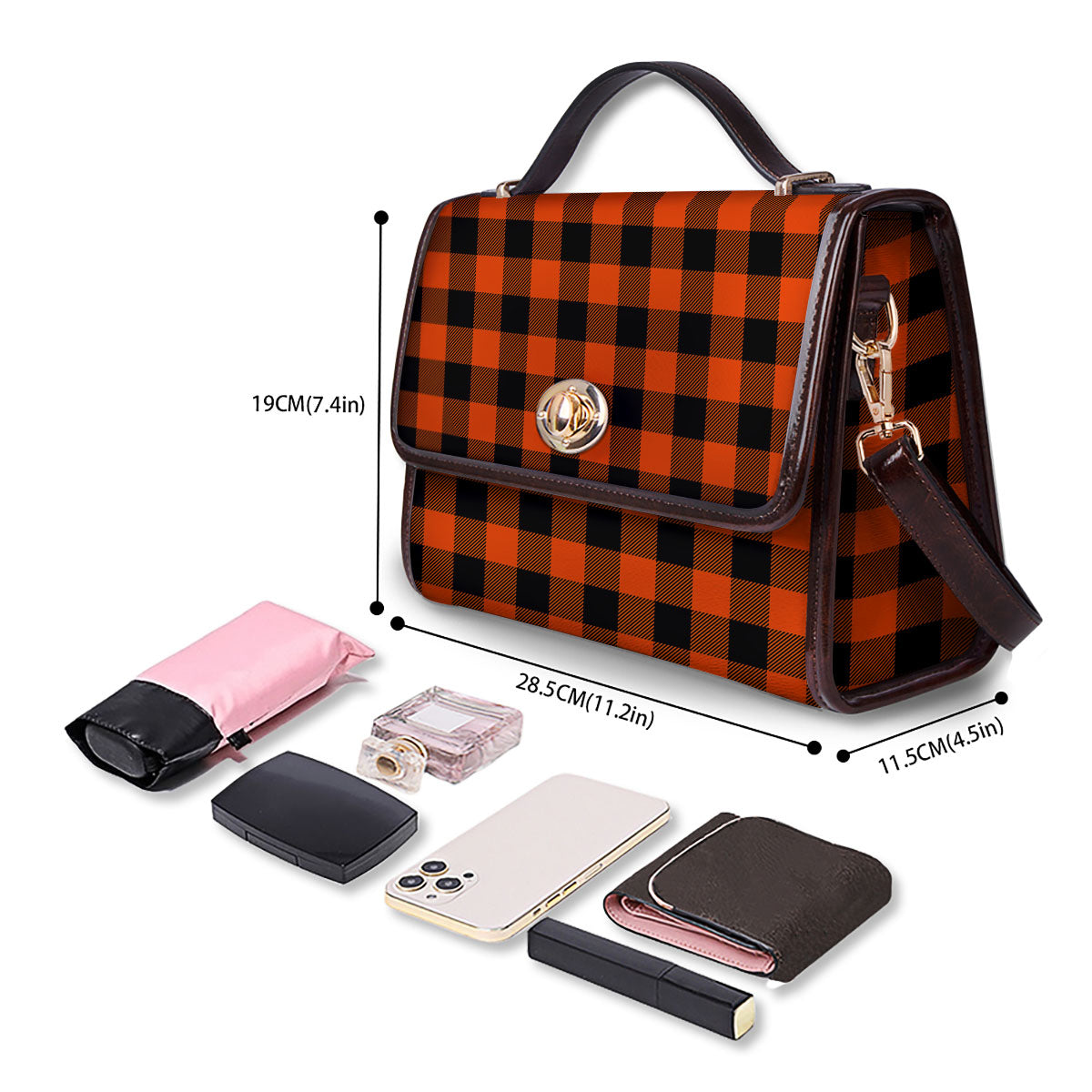 Buffalo Check Lava Orange Print Pattern Women's Satchel Bag
