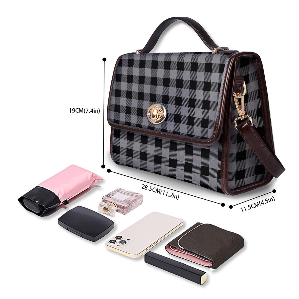 Buffalo Check Light Grey And Black Print Women's Satchel Bag