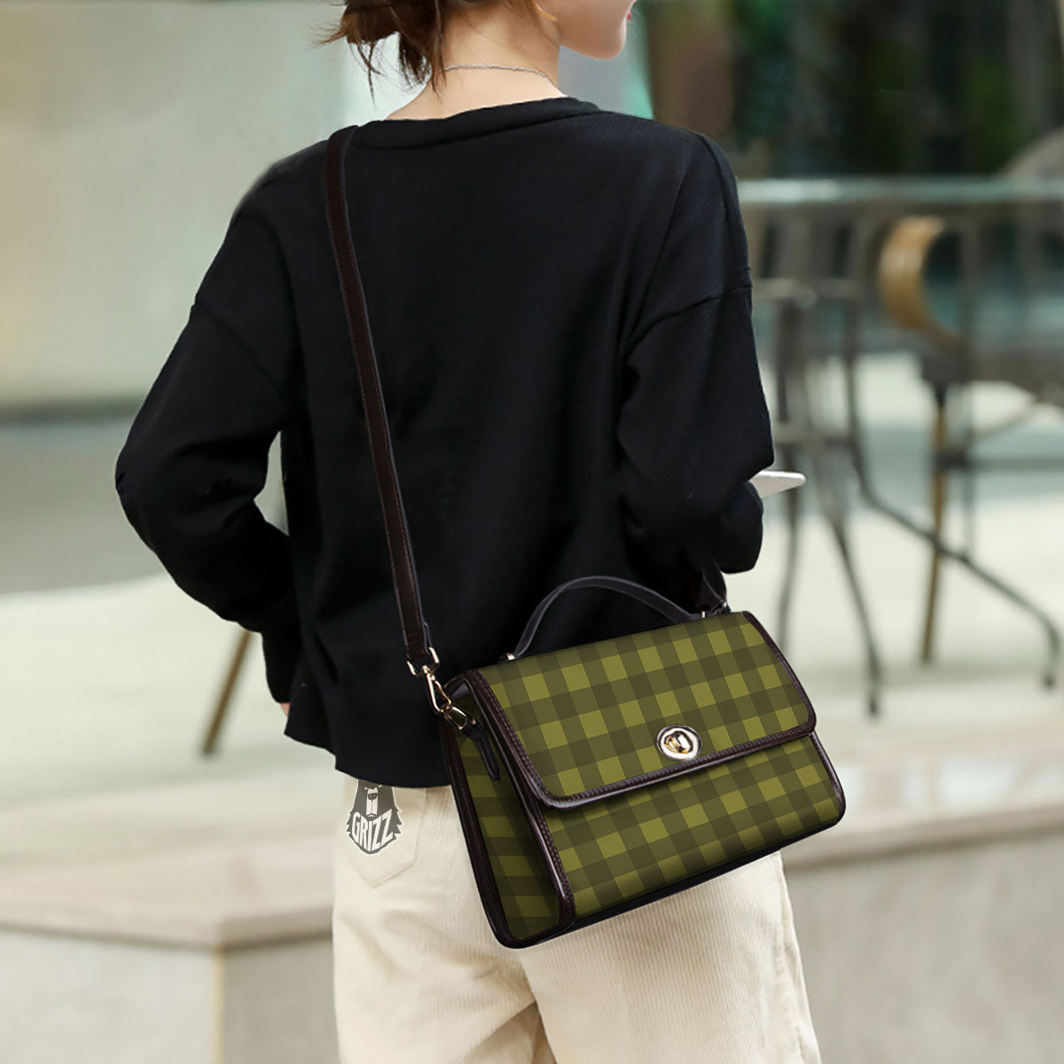 Buffalo Check Olive Green Print Pattern Women's Satchel Bag