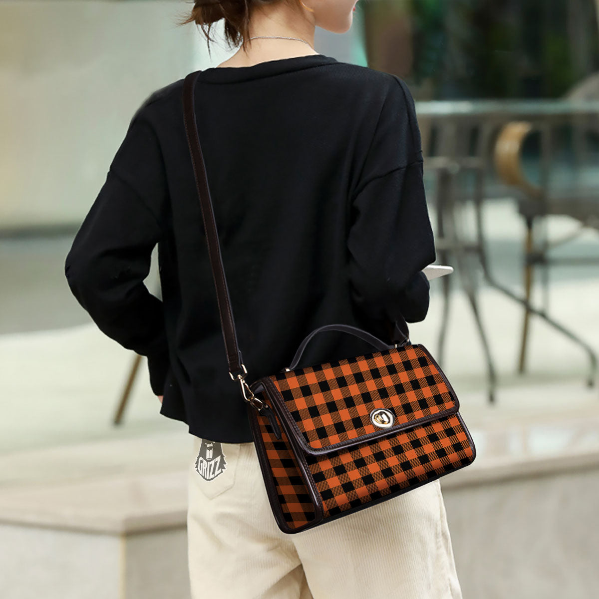 Buffalo Check Orange Print Pattern Women's Satchel Bag