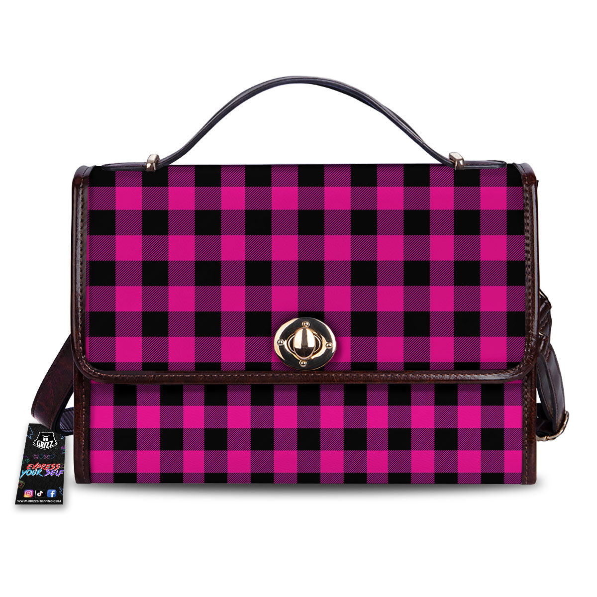 Buffalo Check Pink And Black Print Women's Satchel Bag