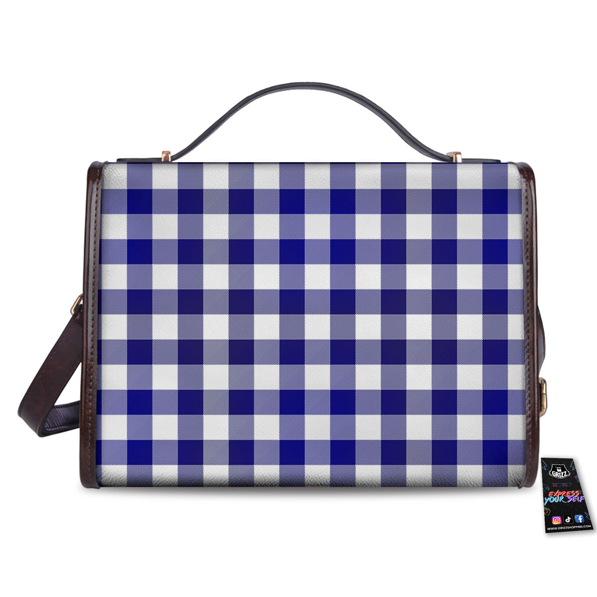 Buffalo Check White And Navy Print Women's Satchel Bag