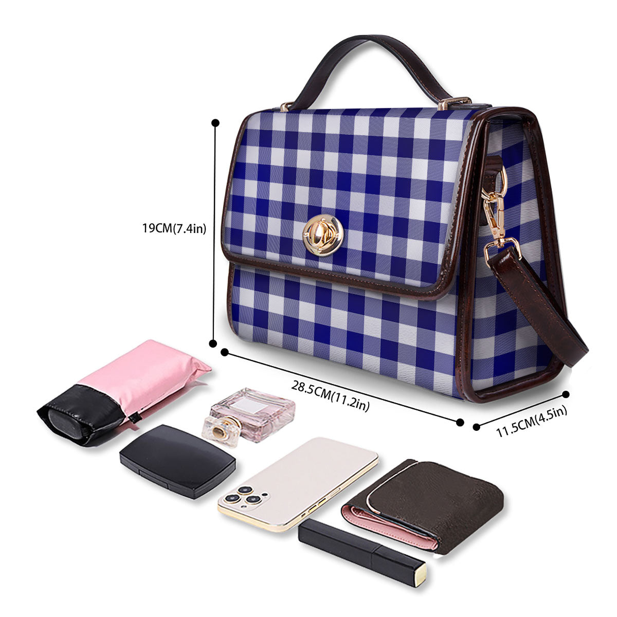 Buffalo Check White And Navy Print Women's Satchel Bag