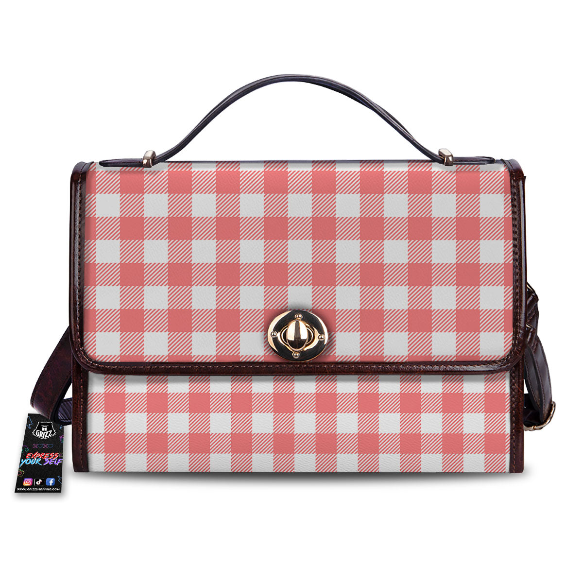 Buffalo Check White And Pink Print Women's Satchel Bag