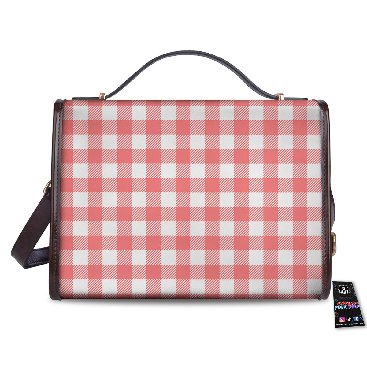 Buffalo Check White And Pink Print Women's Satchel Bag