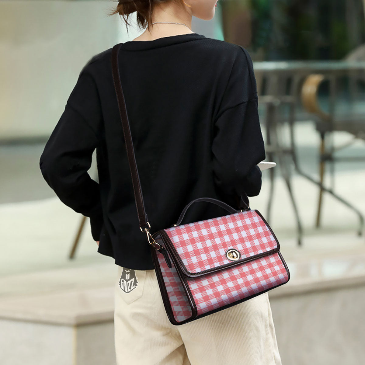 Buffalo Check White And Pink Print Women's Satchel Bag