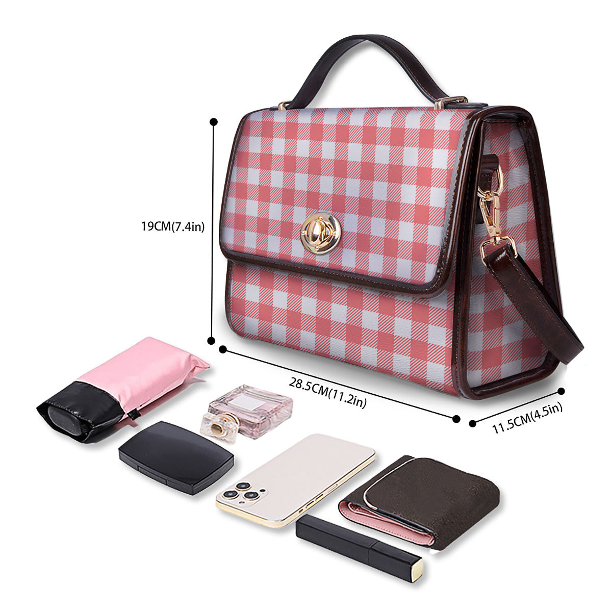 Buffalo Check White And Pink Print Women's Satchel Bag