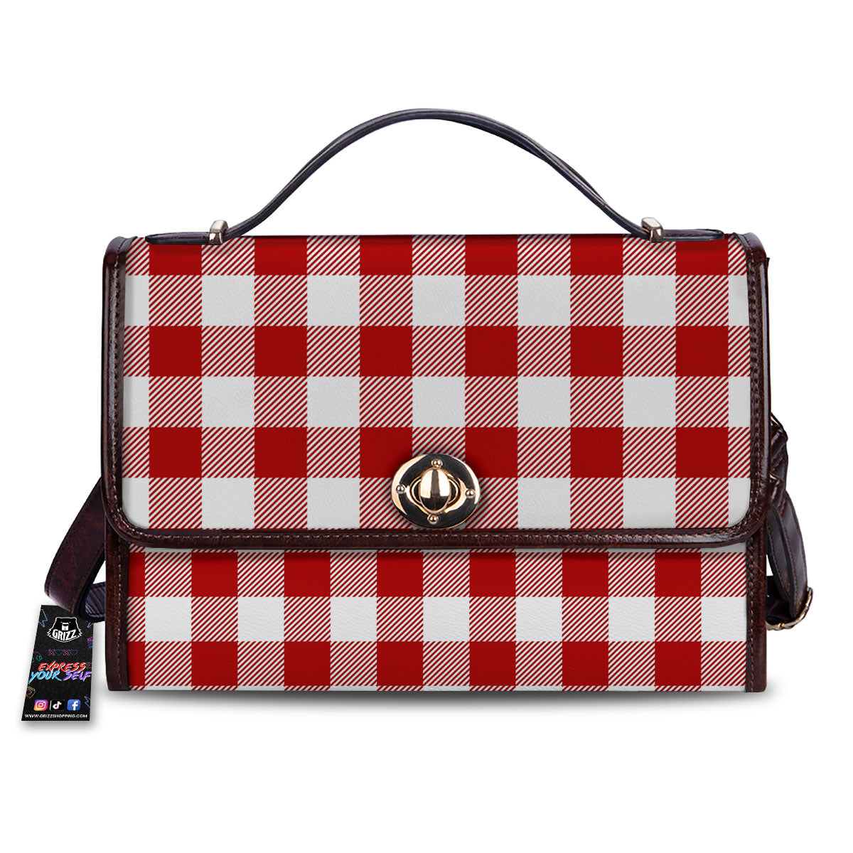 Buffalo Check White And Red Print Women's Satchel Bag