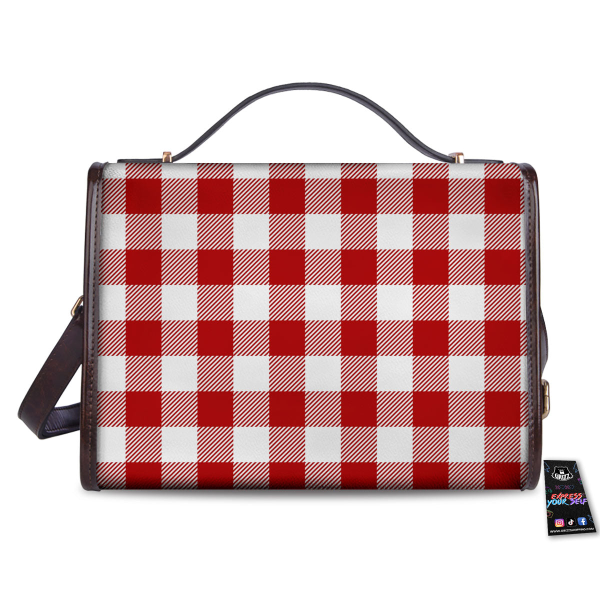 Buffalo Check White And Red Print Women's Satchel Bag
