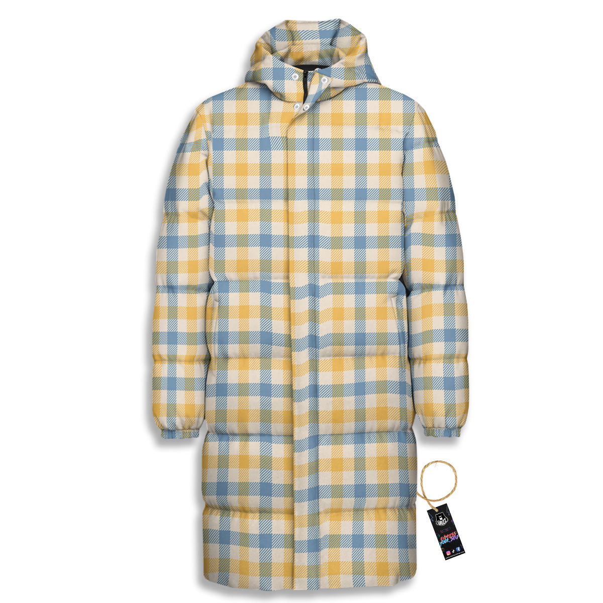 Buffalo Check Yellow And Blue Print Long Down Jacket