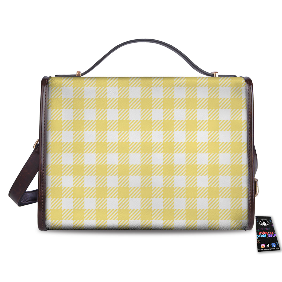 Buffalo Check Yellow And White Print Women's Satchel Bag